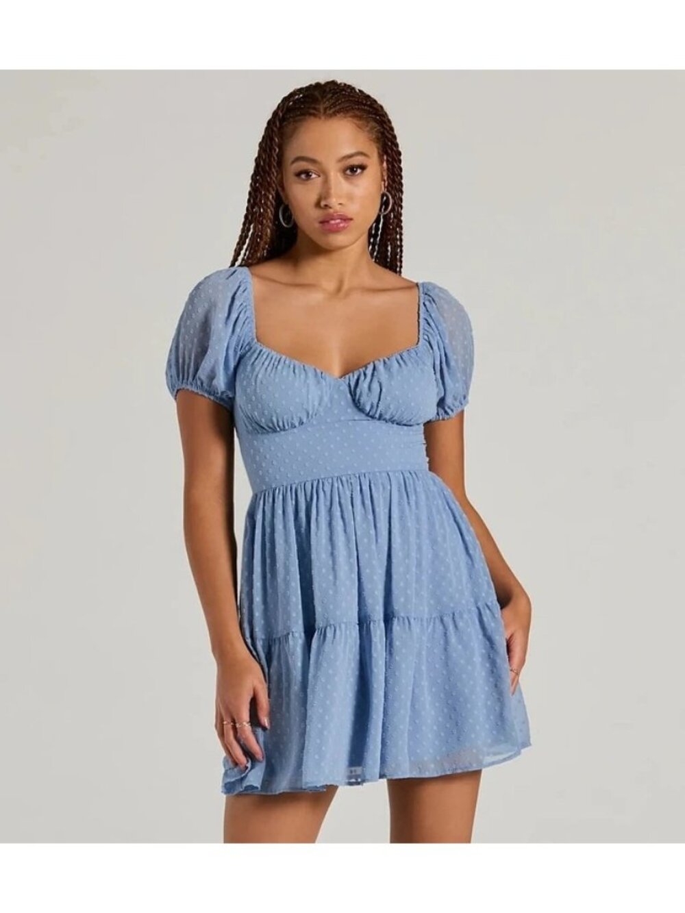 Windsor Whimsical Appeal Puff Sleeve Polka Dot Baby Doll Mini Dress